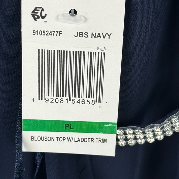 MSK Short Sheer Cut Out Bejeweled Sleeve Blouse - Navy Blue - size PLarge - Picture 9 of 11